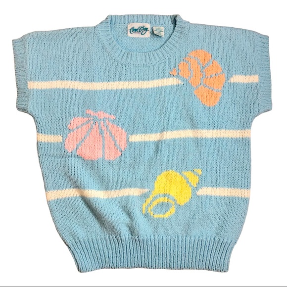 Vintage Coral Bay Sweater 90s Blue Shells - Picture 1 of 5